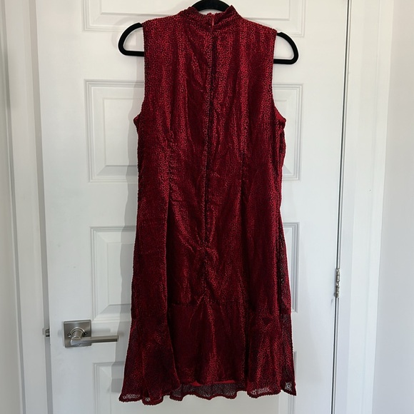 KARL LAGERFELD - Pindot Velvet tie-neck mini dress size 6 red and black - Picture 7 of 10